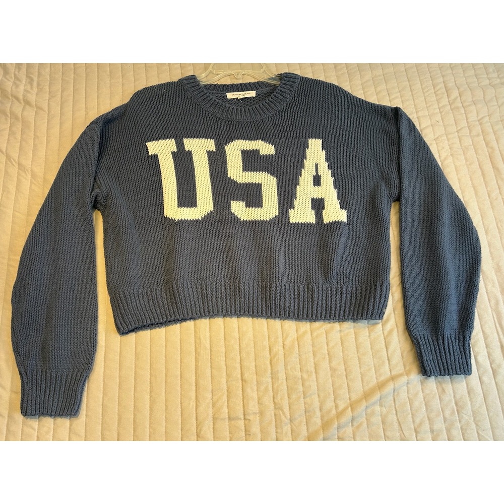 Grayson Threads Blue USA‎ Graphic Knit Cropped Sweater Women's Size L - Picture 2 of 8